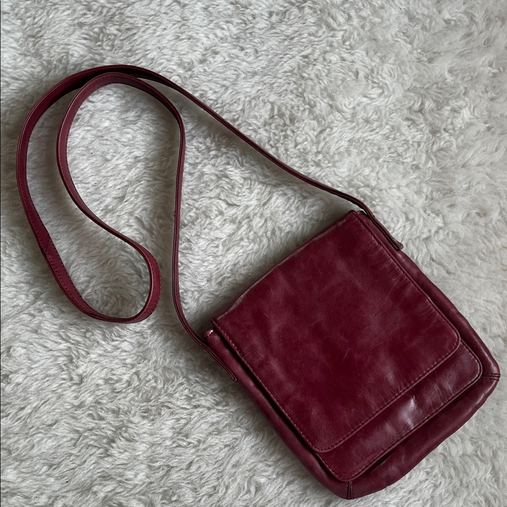 HOBO Deep Raspberry Red Leather flap front Shoulder Bag